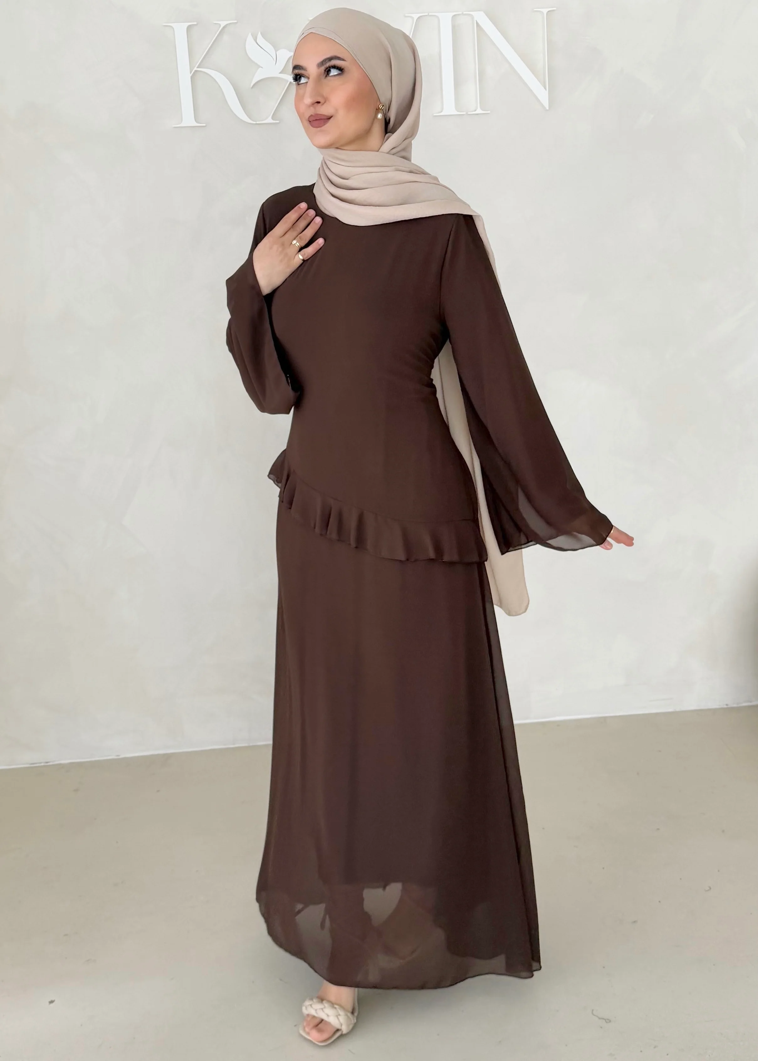 Chiffon Kleid mit Volant Details - Image 28