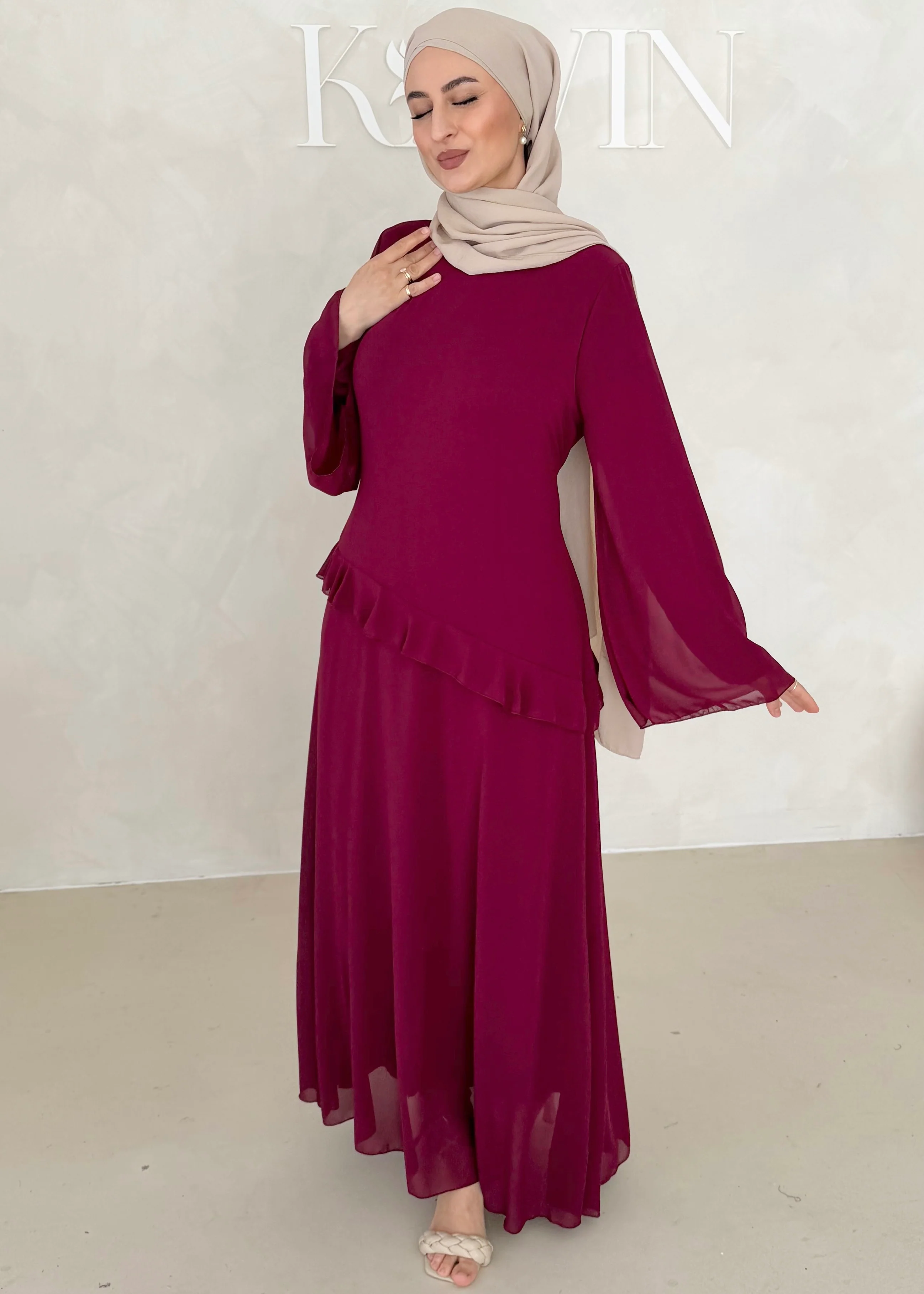 Chiffon Kleid mit Volant Details - Image 4
