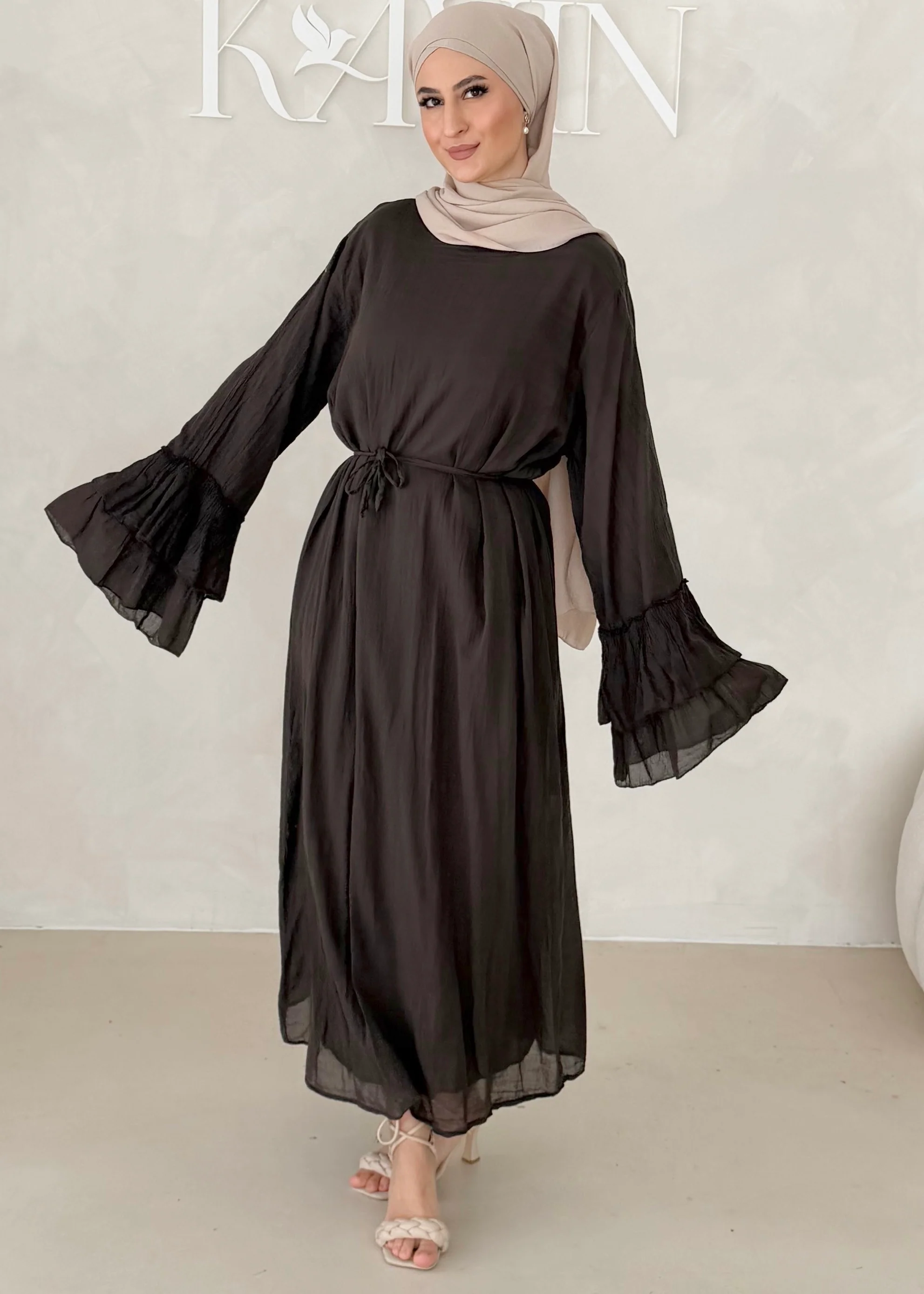 Cotton Kleid mit Trompetenärmeln - Image 4