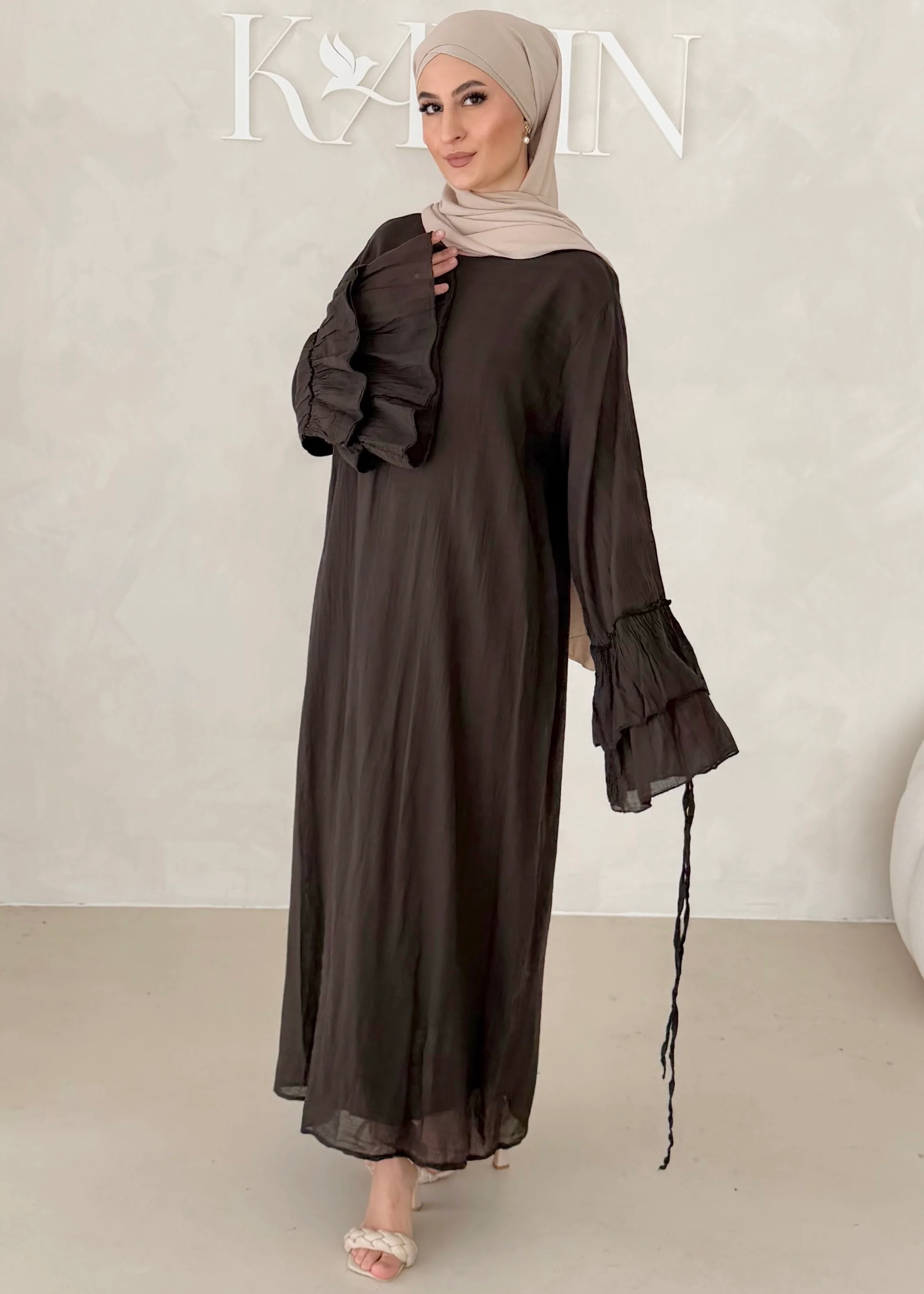 Cotton Kleid mit Trompetenärmeln - Image 5