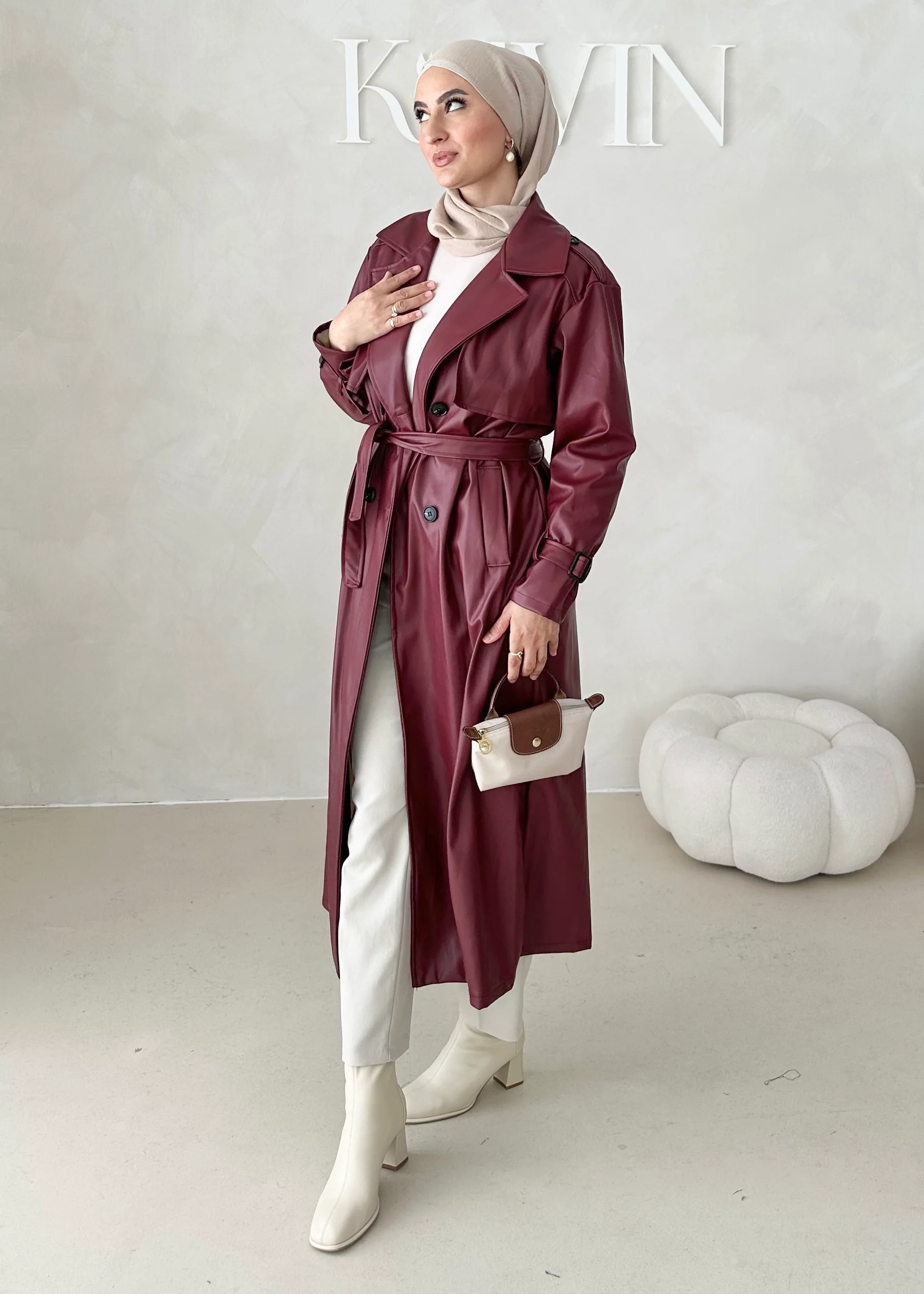 Trenchcoat in Lederoptik